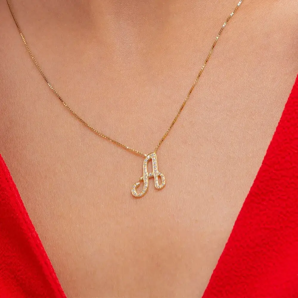 Big Initial Necklace With CZ