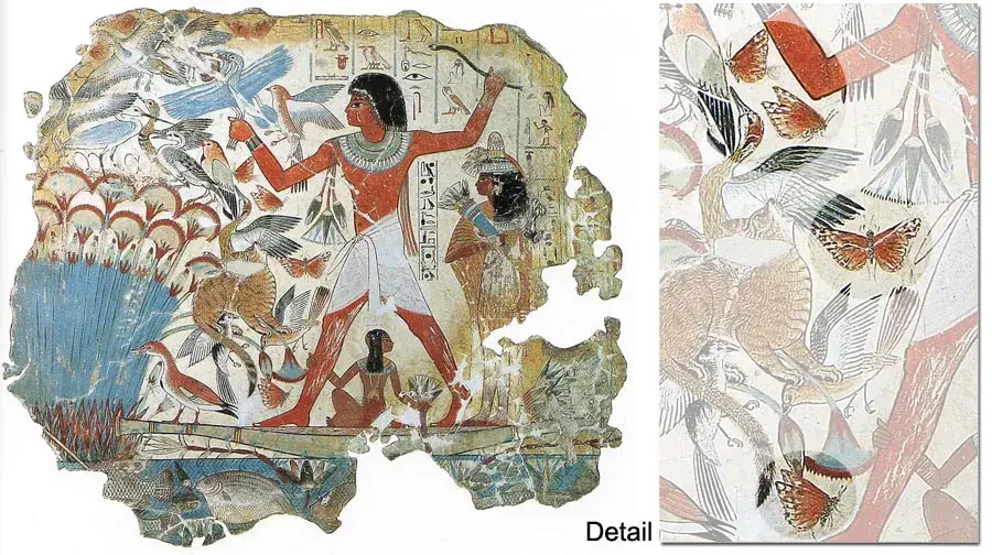 Nebamun hunting in the marshes, fragment of a scene from the tomb Nebamun